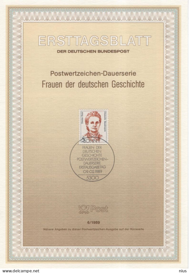 Germany Deutschland 1989-6 Frauen, Emma Ihrer, Feminist And Trade Unionist, Canceled In Bonn - 1981-1990