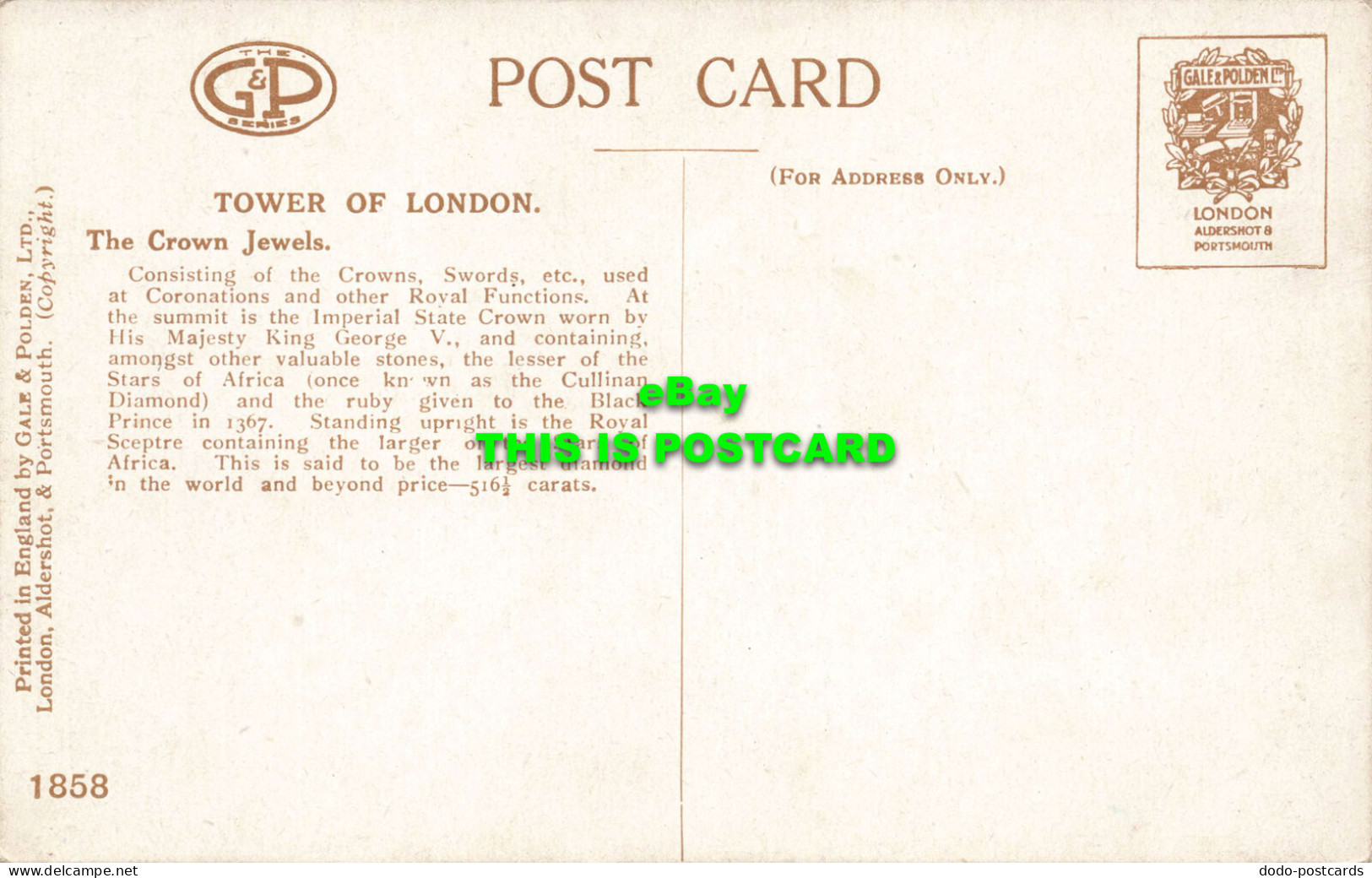 R593078 Tower Of London. The Crown Jewels. Gale And Polden - Sonstige & Ohne Zuordnung