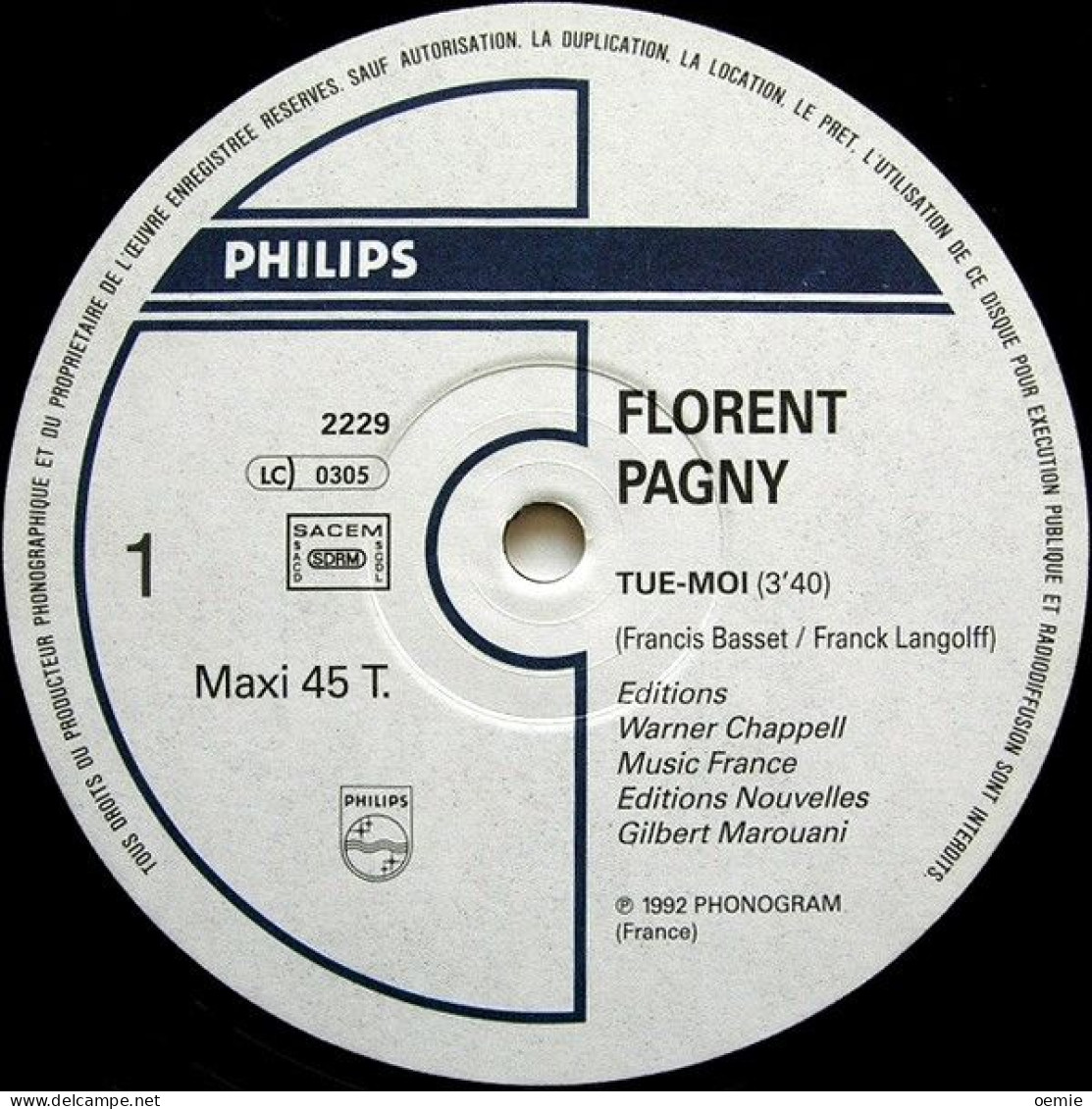 FLORENT PAGNY  TUE MOI    PROMO - 45 T - Maxi-Single