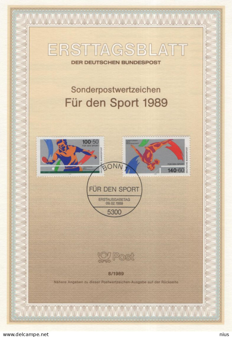 Germany Deutschland 1989-8 Fur Den Sport, Tischtennis Table Tennis, Kunstturnen Artistic Gymnastics, Canceled In Bonn - 1981-1990