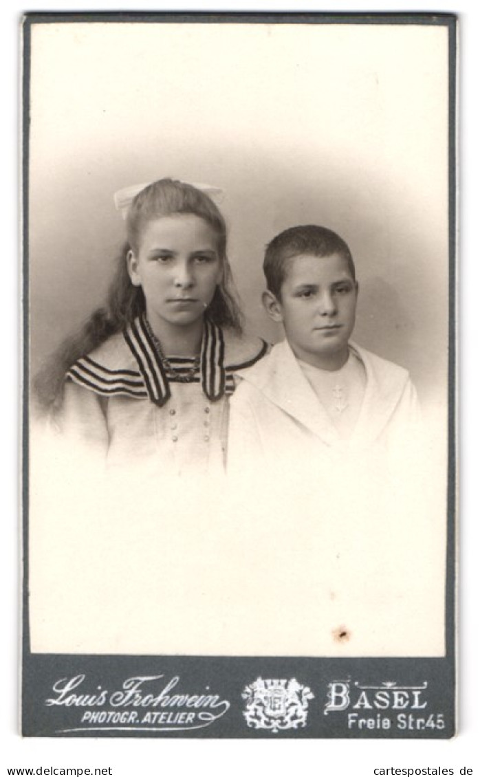 Fotografie Louis Frohwein, Basel, Freie Str. 45, Portrait Niedliches Kinderpaar In Matrosenkleidung  - Anonymous Persons