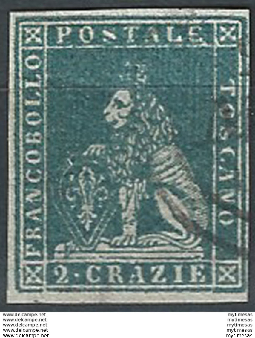 1851 Toscana 2 Crazie Verde Azzurro Su Grigio Cancelled Sassone N. 5f - Toskana