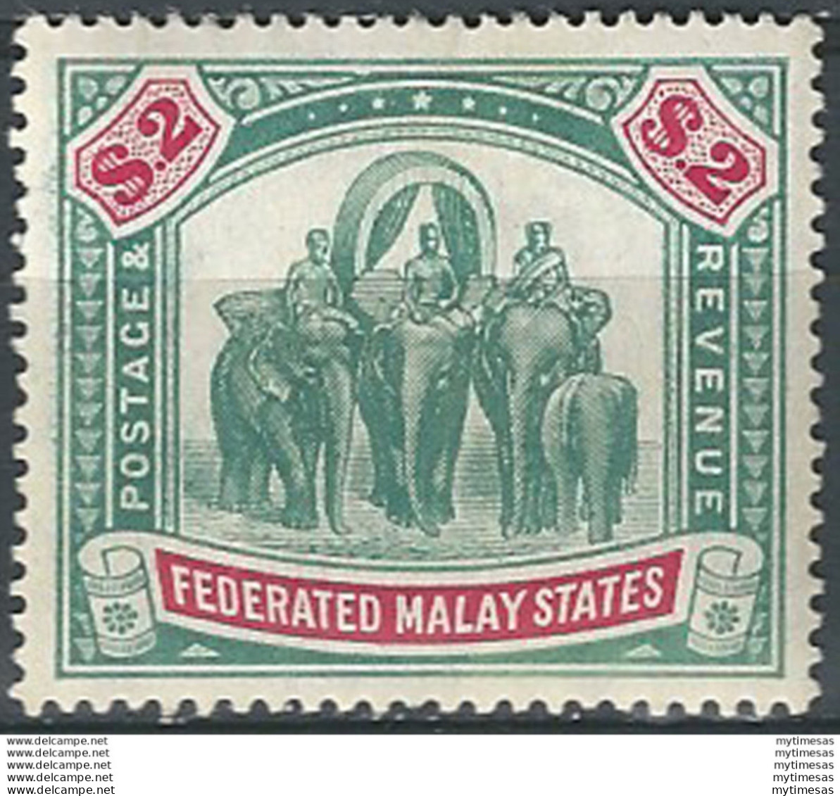 1907 Malaysia Federated Malay States $2 Green/carmine MNH SG. N. 49 - Andere & Zonder Classificatie