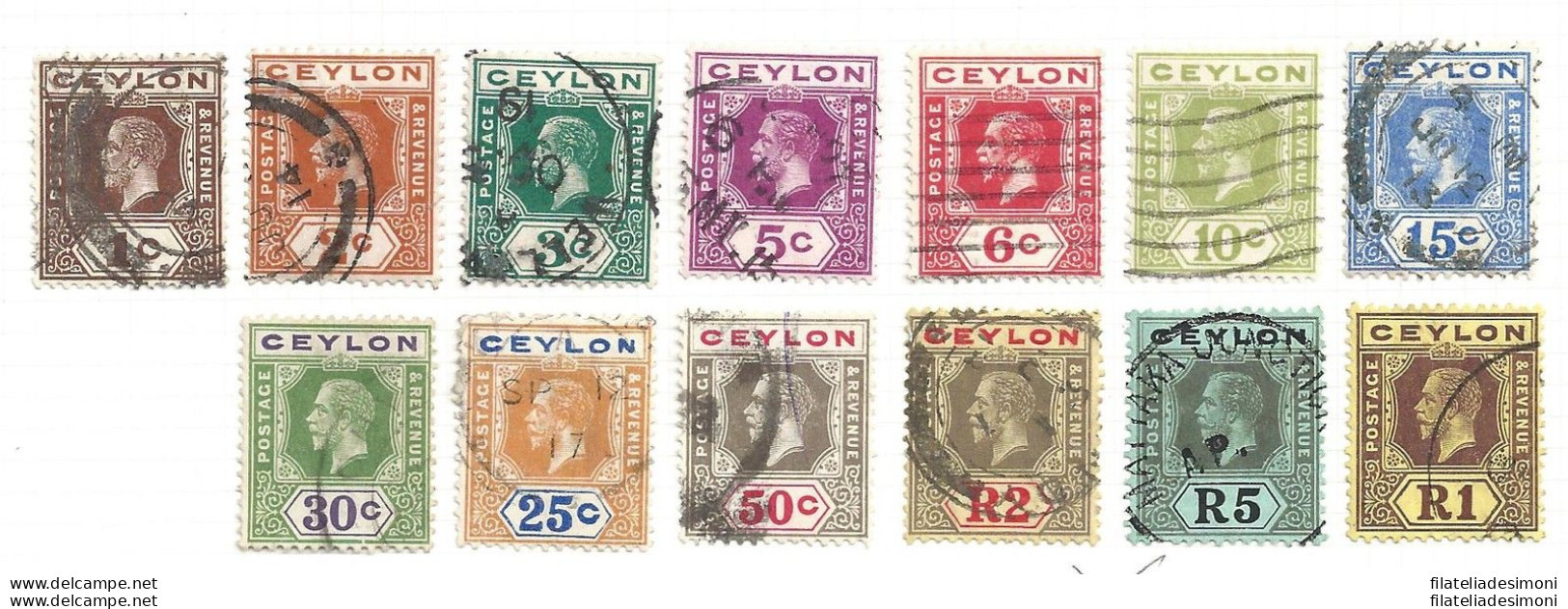 1912-25 CEYLON, SG  301-317  13 Valori  USED - Sonstige & Ohne Zuordnung