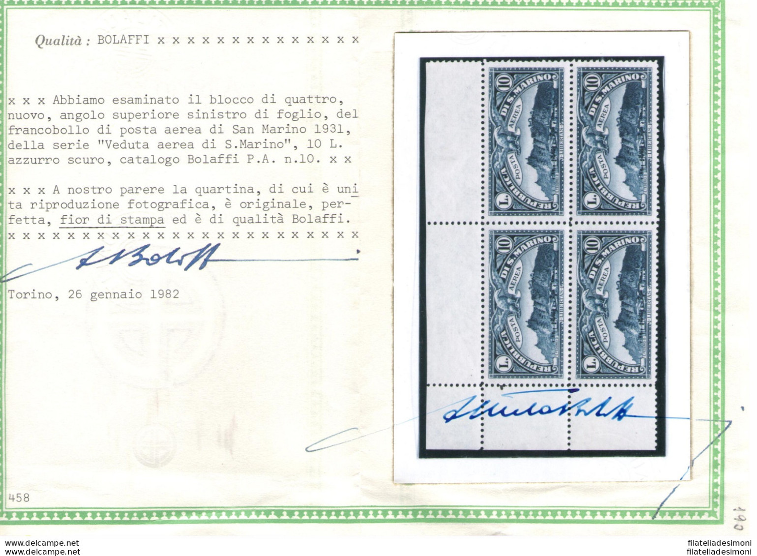 1931 SAN MARINO "Veduta Aerea Di San Marino" Posta Aerea N° 1/10  10 Valori In - Andere & Zonder Classificatie