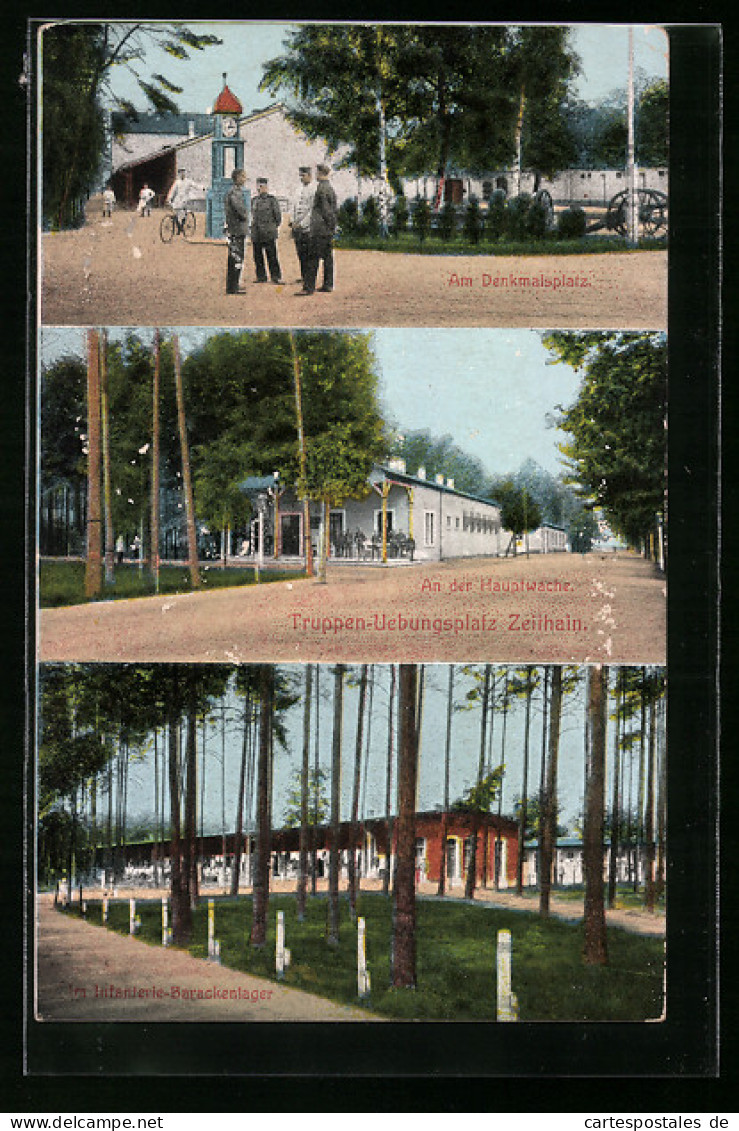 AK Zeithain, Truppen-Uebungsplatz, Denkmalsplatz, Hauptwache, Infanterie-Barackenlager  - Zeithain