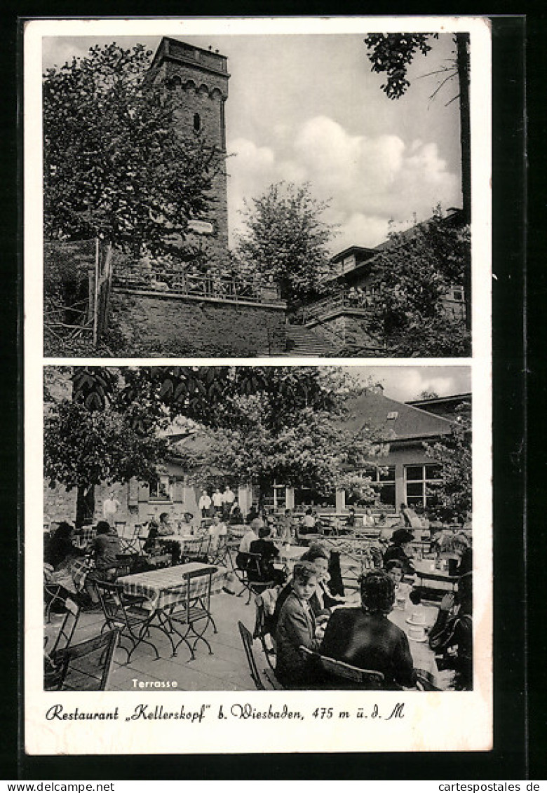 AK Wiesbaden, Restaurant Kellerskopf, Turm Und Garten  - Wiesbaden