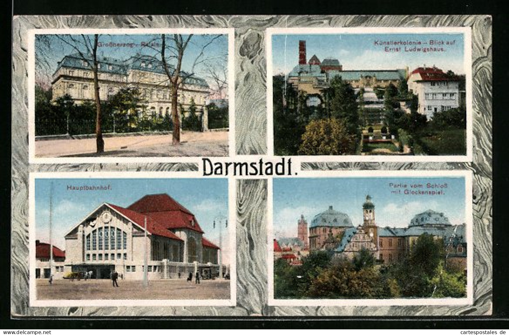 AK Darmstadt, Hauptbahnhof, Ernst-Ludwigs-Haus, Grossherz. Palais  - Darmstadt