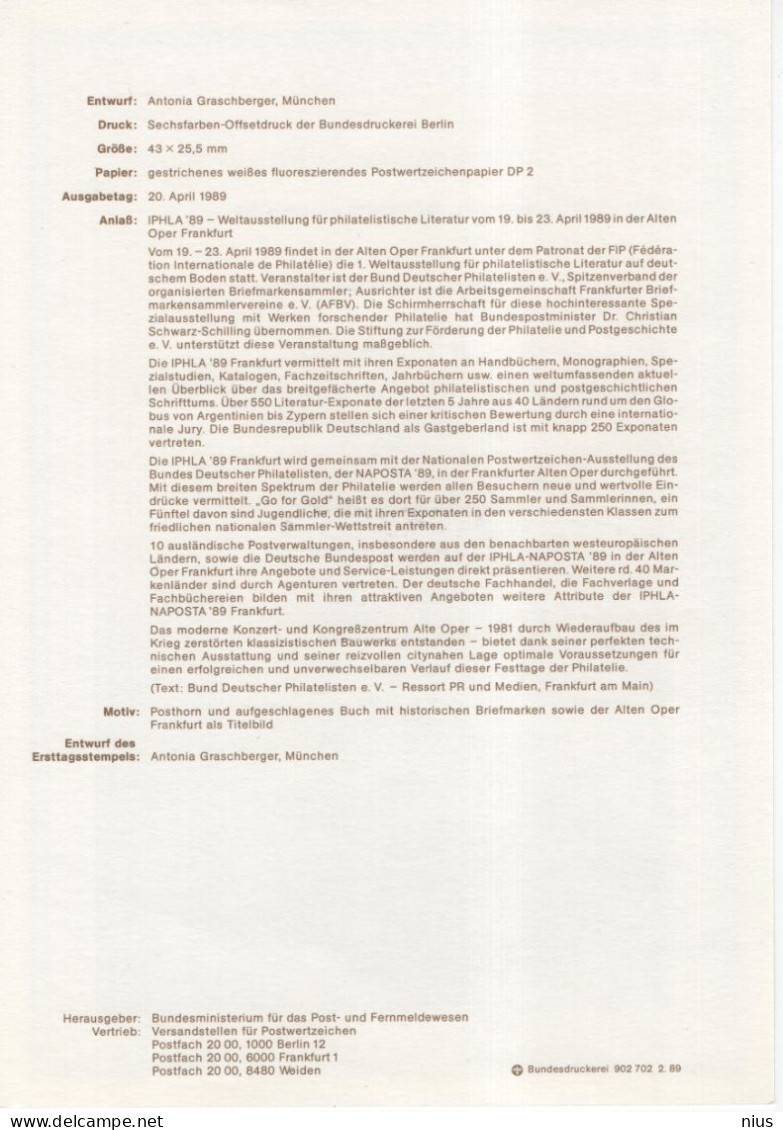 Germany Deutschland 1989-11 IPHLA'89, Philatelistische Literatur-Ausstellung, Frankfurt Am Main, Canceled In Bonn - 1981-1990