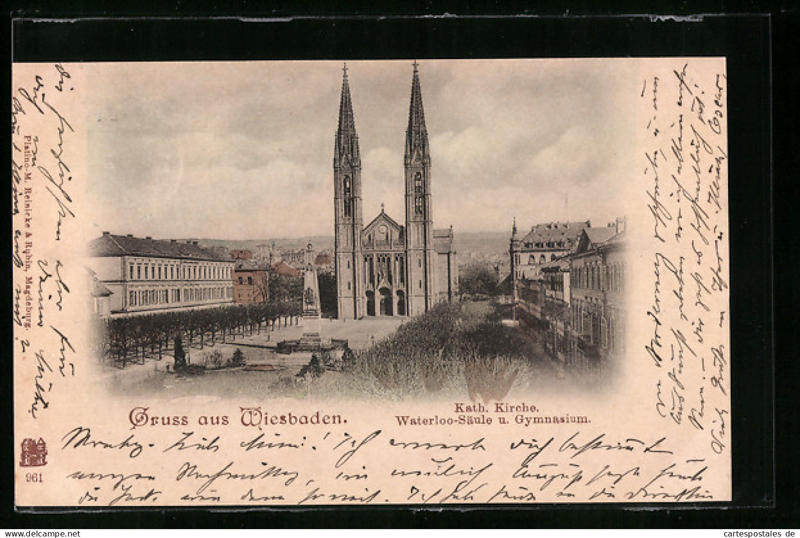 AK Wiesbaden, Kath. Kirche, Waterloo-Säule Und Gymnasium  - Wiesbaden