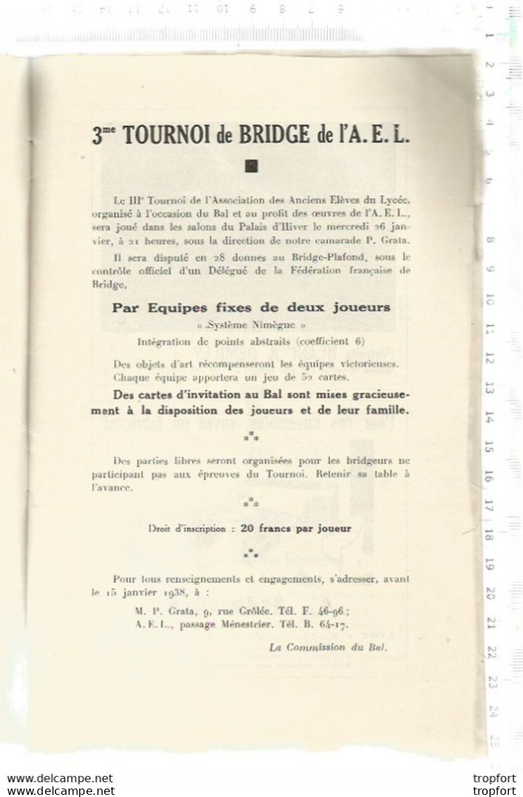 XF / PROGRAMME Bal Du LYCEE 1938 Palais D'hiver 1938 // LYON Poésie POTACHE // Publicité DAUPHINE BERLIET Voiture - Programmes