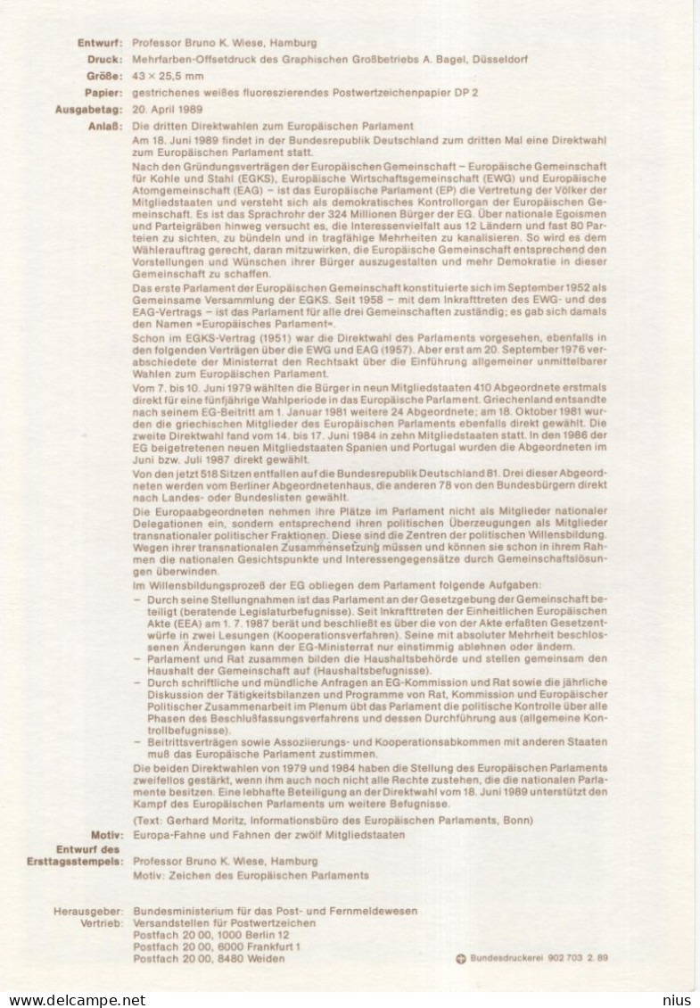Germany Deutschland 1989-12 Dritte Direktwahlen Zum Europäischen Parlament, Canceled In Bonn - 1981-1990