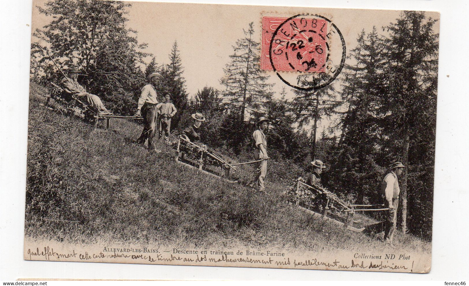 38 -  ALLEVARD Les BAINS - Descente En Traîneau De Brâme-Farine  - Animée - 1904 (L18) - Allevard