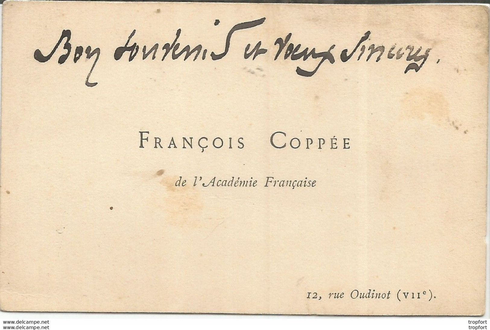 PP / COPPEE Business Card Rare CARTE De VISITE François COPPEE Académie Française - Visiting Cards