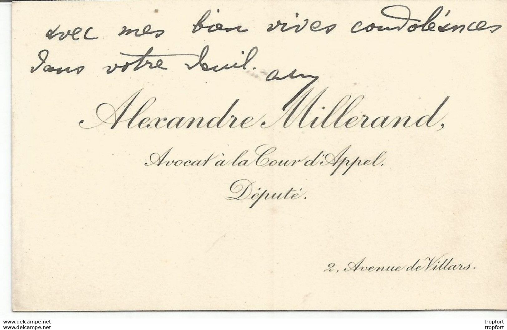 PP / MILLERAND Business Card Rare CARTE De VISITE ALEXANDRE MILLERAND Homme D'état Français AVOCAT Député - Visitekaartjes