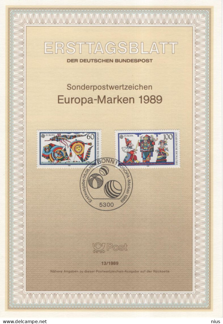 Germany Deutschland 1989-13 Europa Marken, CEPT, Children Games, Canceled In Bonn - 1981-1990