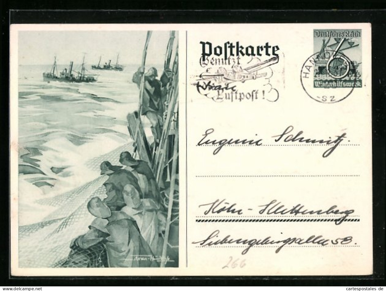 AK Fischer Auf Einem Boot, Ganzsache WHW Winterhilfswerk  - Postkarten