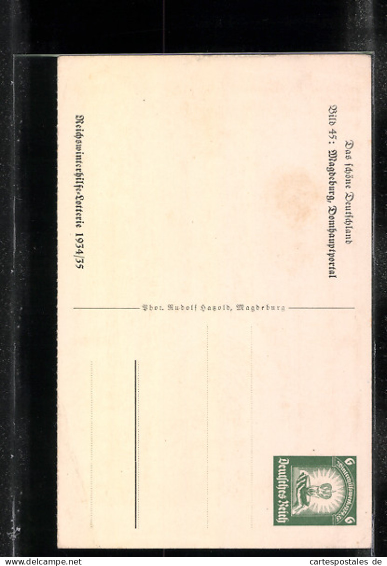 AK Magdeburg, Domhauptportal, Ganzsache WHW Winterhilfswerk 1934-35  - Briefkaarten