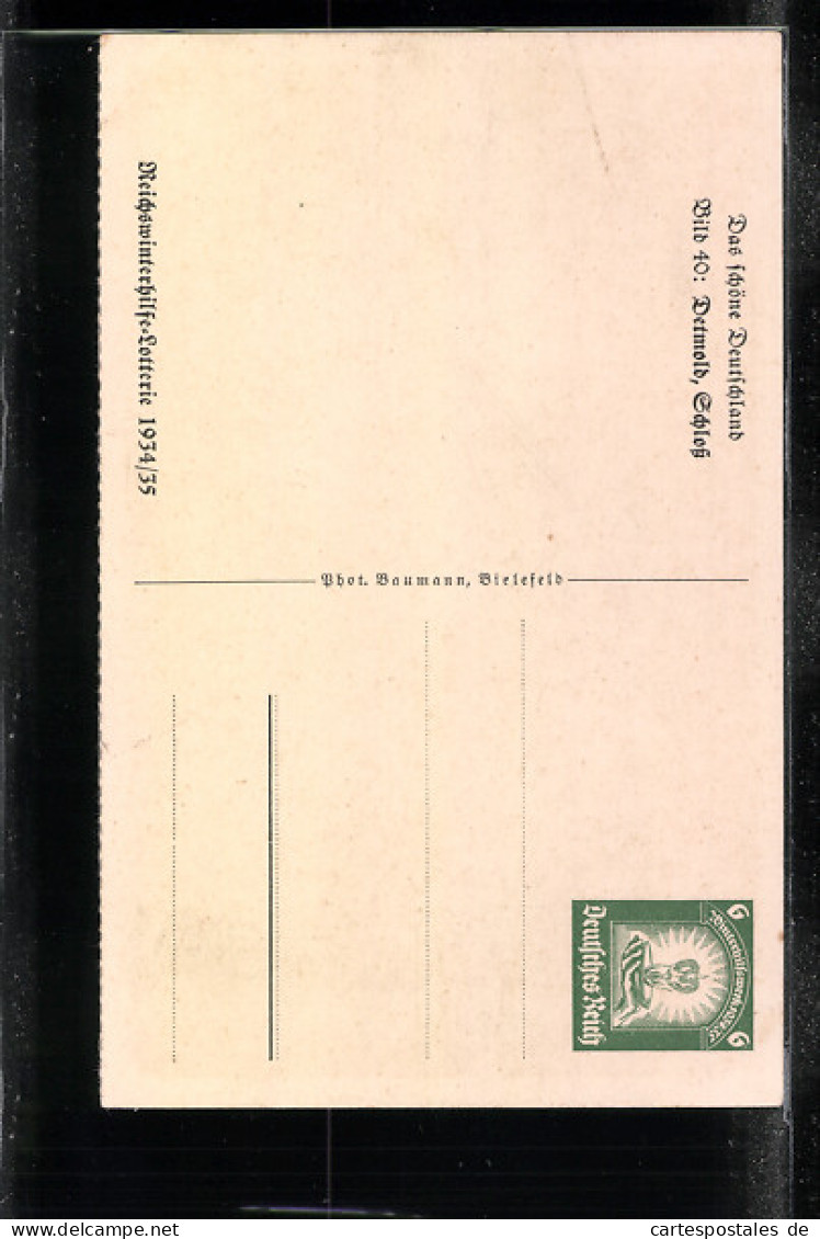 AK Detmold, Schloss, Ganzsache WHW Winterhilfswerk 1934-35  - Briefkaarten