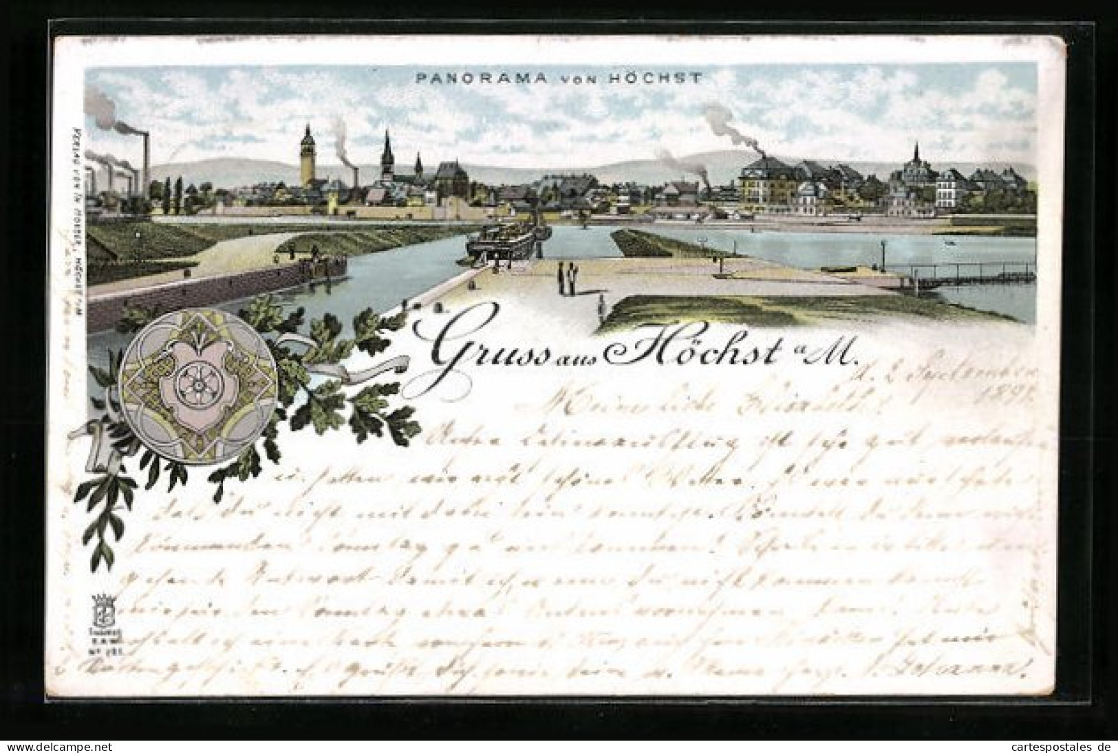 Lithographie Frankfurt-Höchst, Panorama  - Frankfurt A. Main