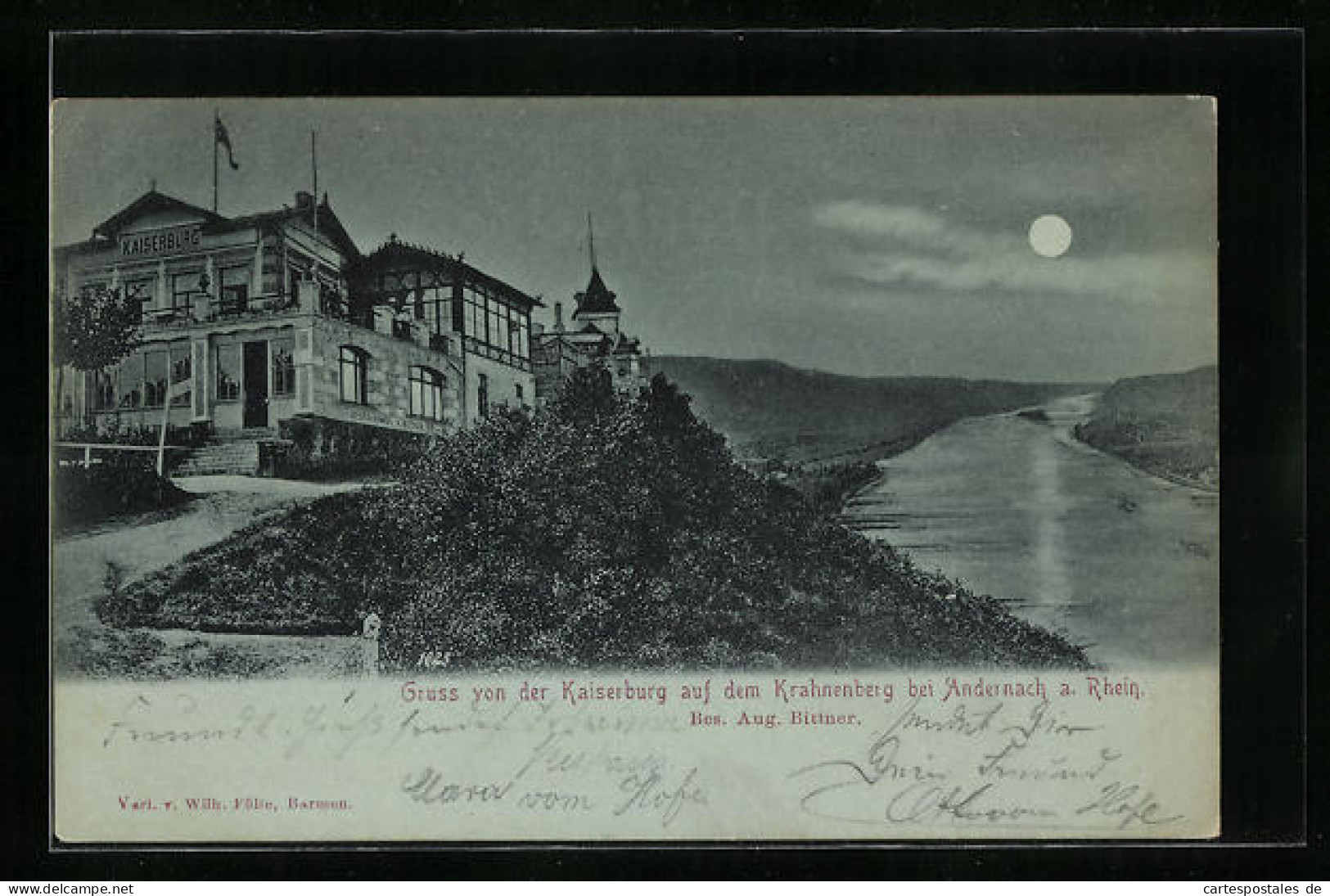 Mondschein-AK Andernach A. Rhein, Gasthaus Kaiserburg Auf Dem Krahnenberg  - Andernach