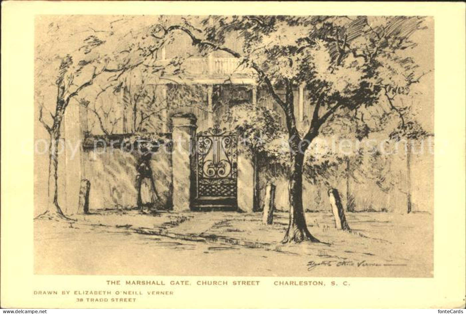 71990985 Charleston_South_Carolina The Marshall Gate Church Street Kuenstlerkart - Andere & Zonder Classificatie