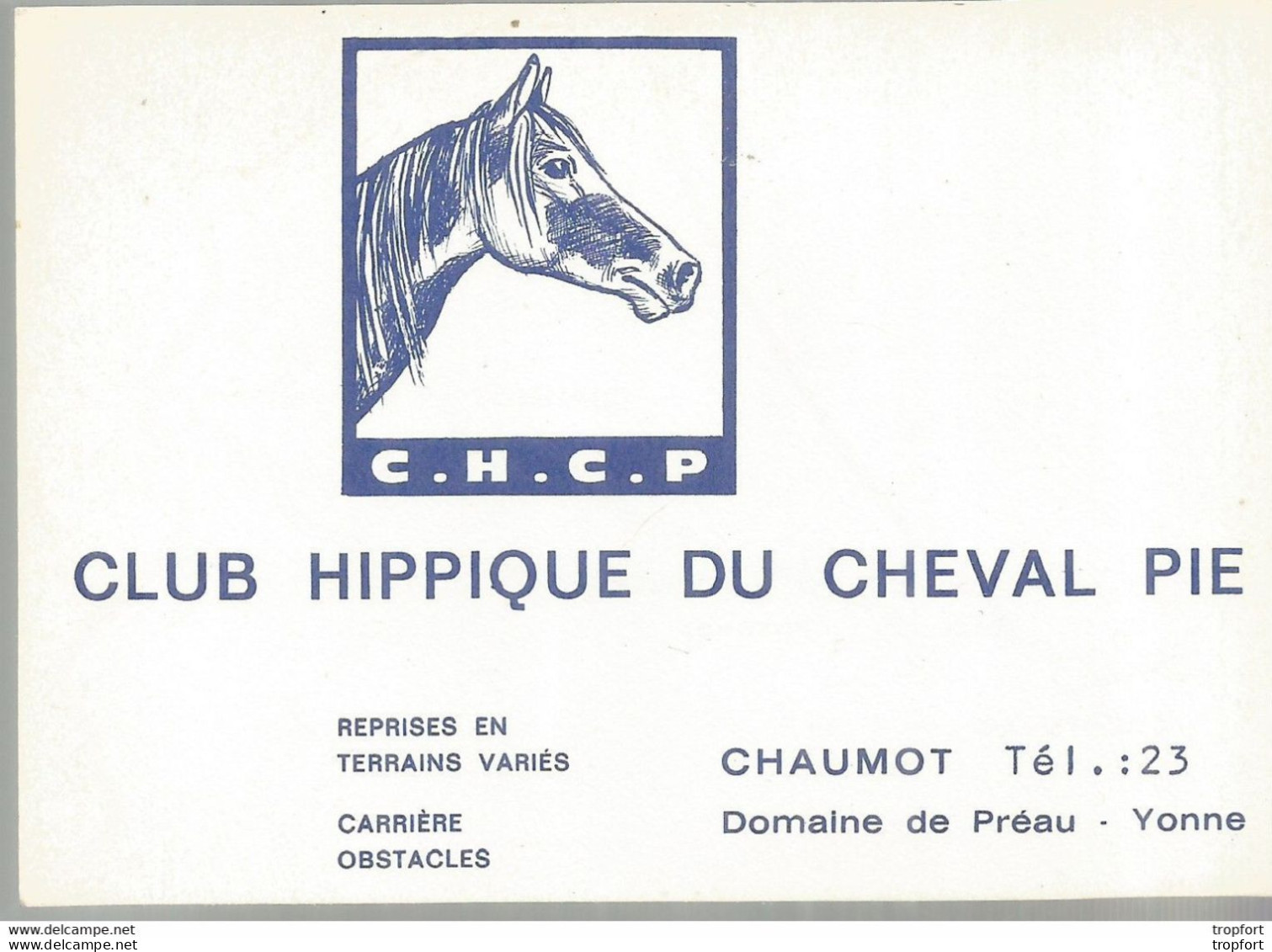 PY / Carte De Visite CDV Ancienne Publicitaire PUB Club Hippique Du Cheval PIE CHAUMOT Yonne CHEVAL - Cartoncini Da Visita