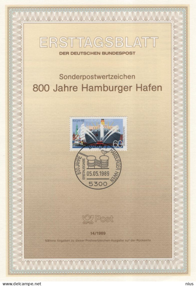 Germany Deutschland 1989-14 800 Jahre Hamburger Hafen, Hamburg, Ship Ships Port, Canceled In Bonn - 1981-1990