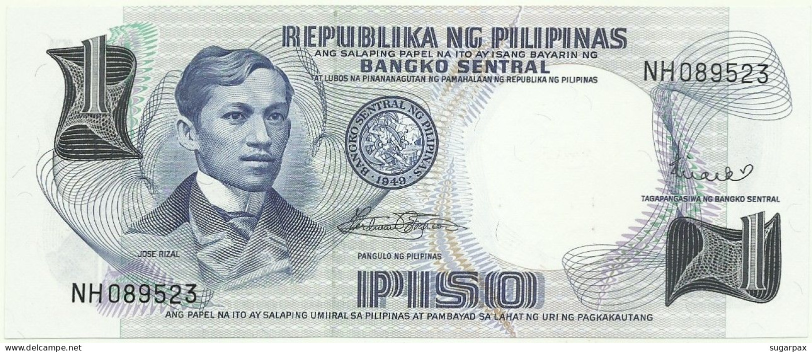 Philippines - 1 Piso - ND ( 1969 ) - Pick 142.b - Unc. - Sign. 8 - Serie NH - Philippinen