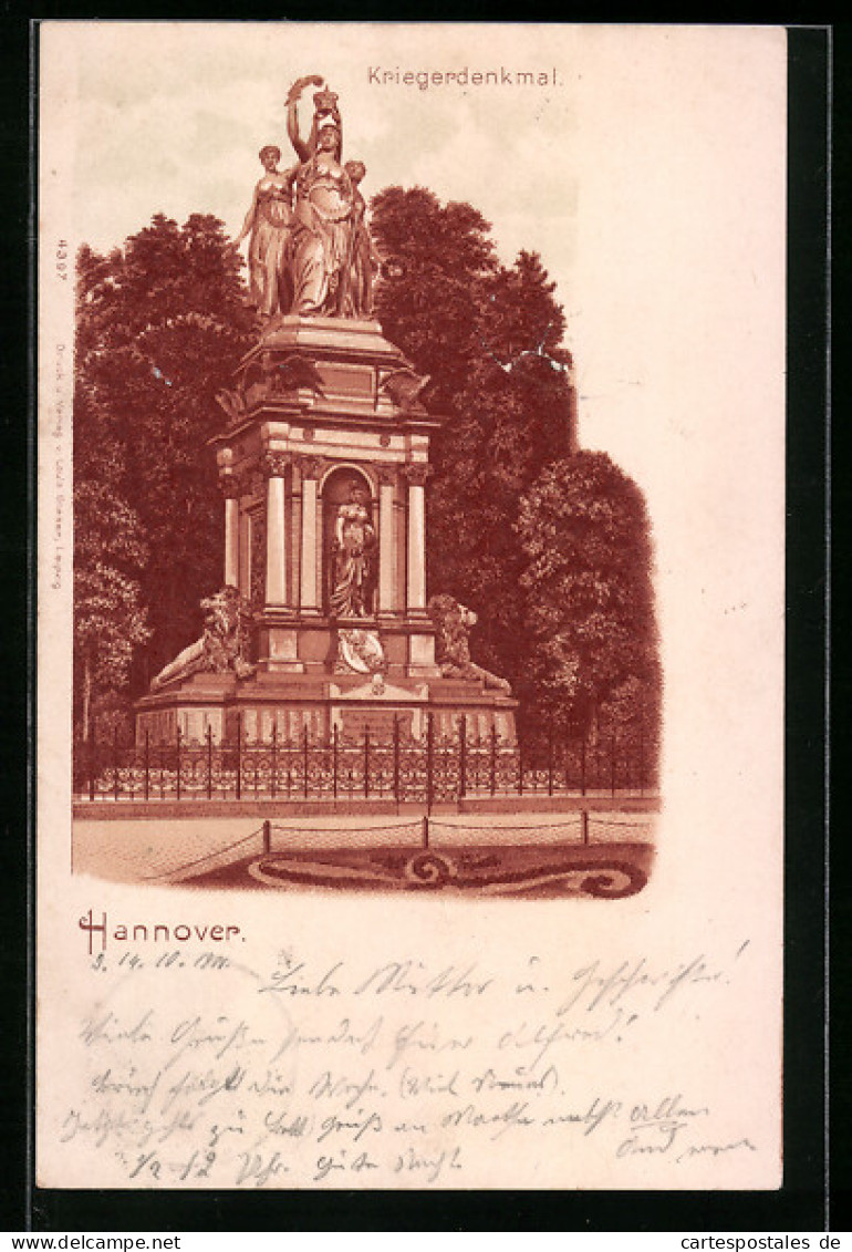 Lithographie Hannover, Blick Zum Kriegerdenkmal  - Hannover