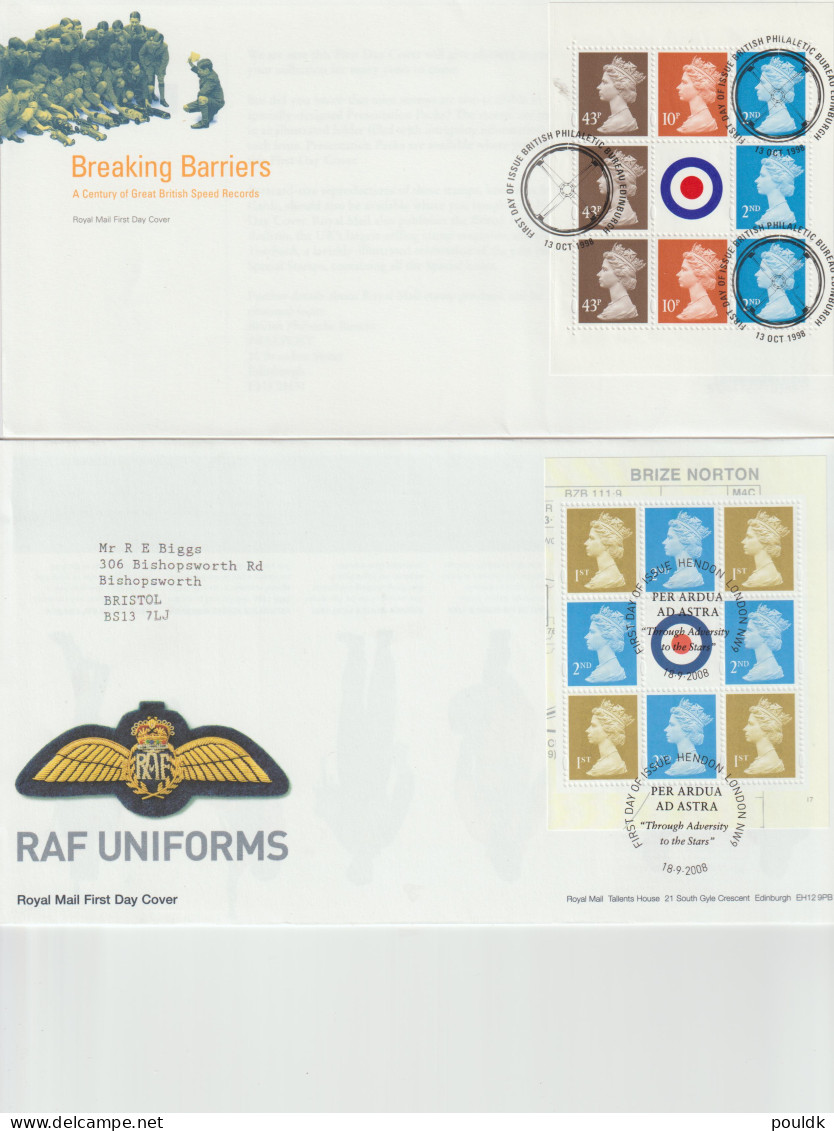 Great Britain: 10 FDC Franked W/souvenir Sheets Or Booklet Panes. Postal Weight Approx 200 Gramms. Please Read - Hojas Bloque