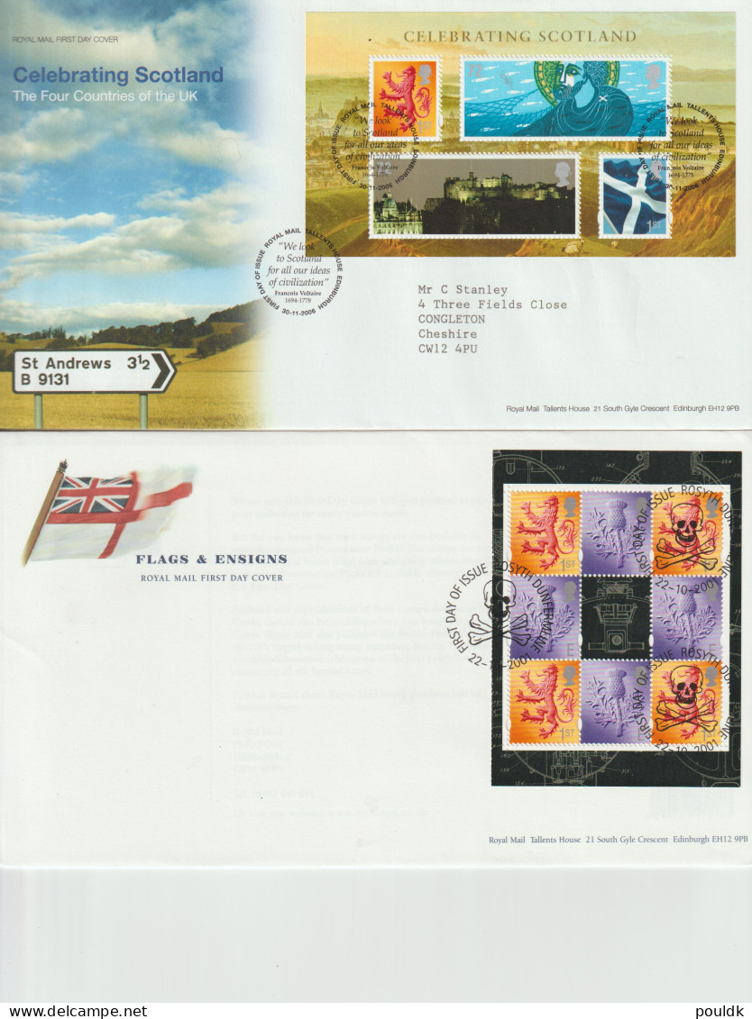Great Britain: 10 FDC Franked W/souvenir Sheets Or Booklet Panes. Postal Weight Approx 200 Gramms. Please Read - Blocs-feuillets