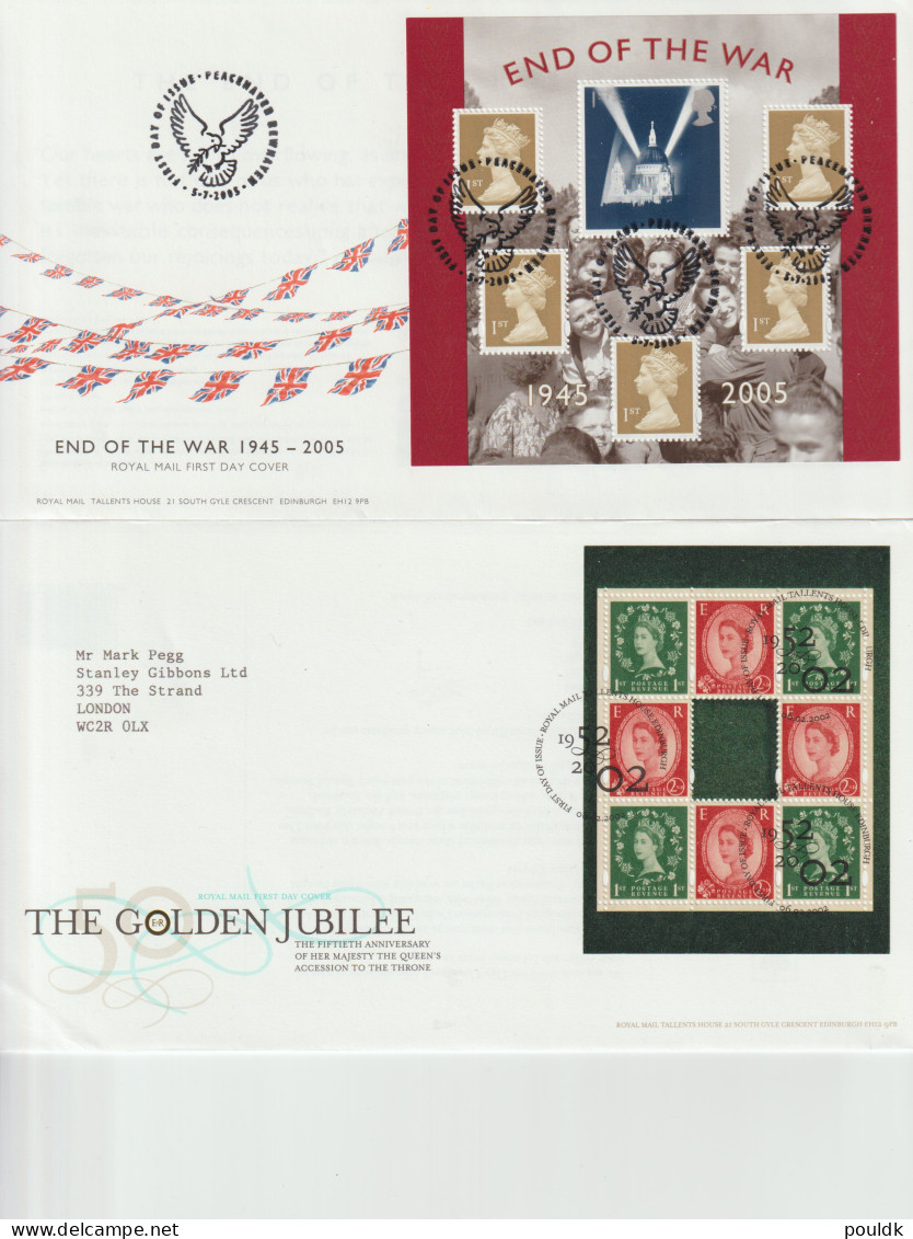 Great Britain: 10 FDC Franked W/souvenir Sheets Or Booklet Panes. Postal Weight Approx 200 Gramms. Please Read - Blocs-feuillets
