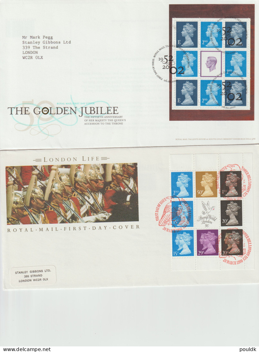 Great Britain: 10 FDC Franked W/souvenir Sheets Or Booklet Panes. Postal Weight Approx 200 Gramms. Please Read - Blocs-feuillets