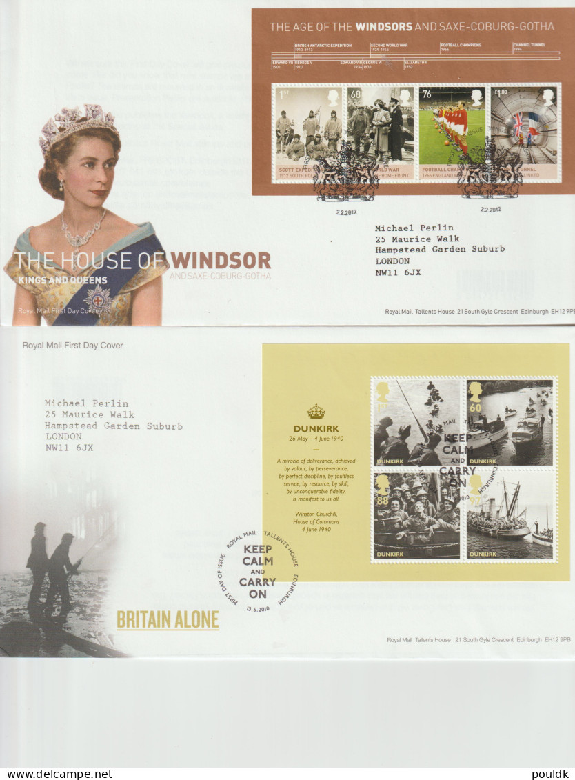 Great Britain: 9 FDC Franked W/souvenir Sheets Or Booklet Panes. Postal Weight Approx 100 Gramms. Please Read - Blokken & Velletjes