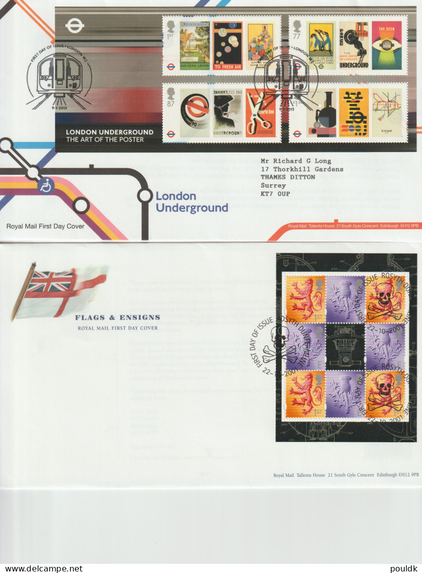 Great Britain: 9 FDC Franked W/souvenir Sheets Or Booklet Panes. Postal Weight Approx 100 Gramms. Please Read - Blokken & Velletjes
