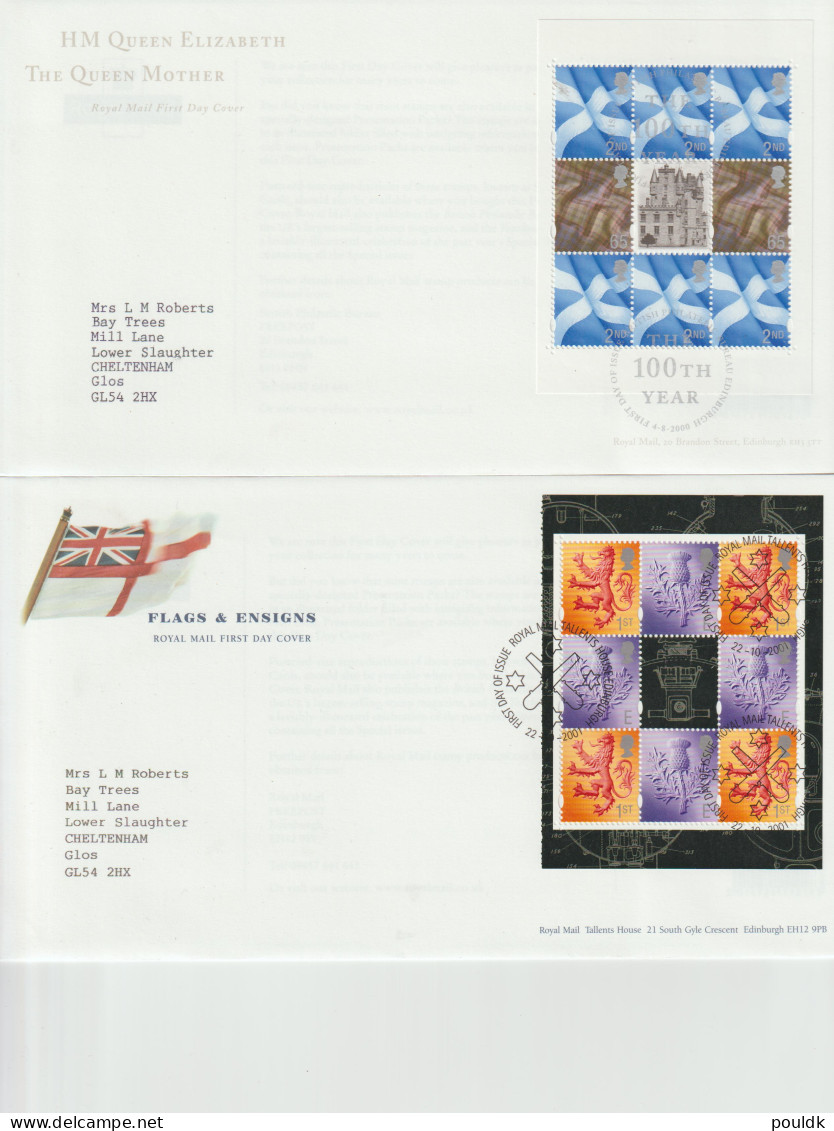 Great Britain: 9 FDC Franked W/souvenir Sheets Or Booklet Panes. Postal Weight Approx 100 Gramms. Please Read - Blokken & Velletjes