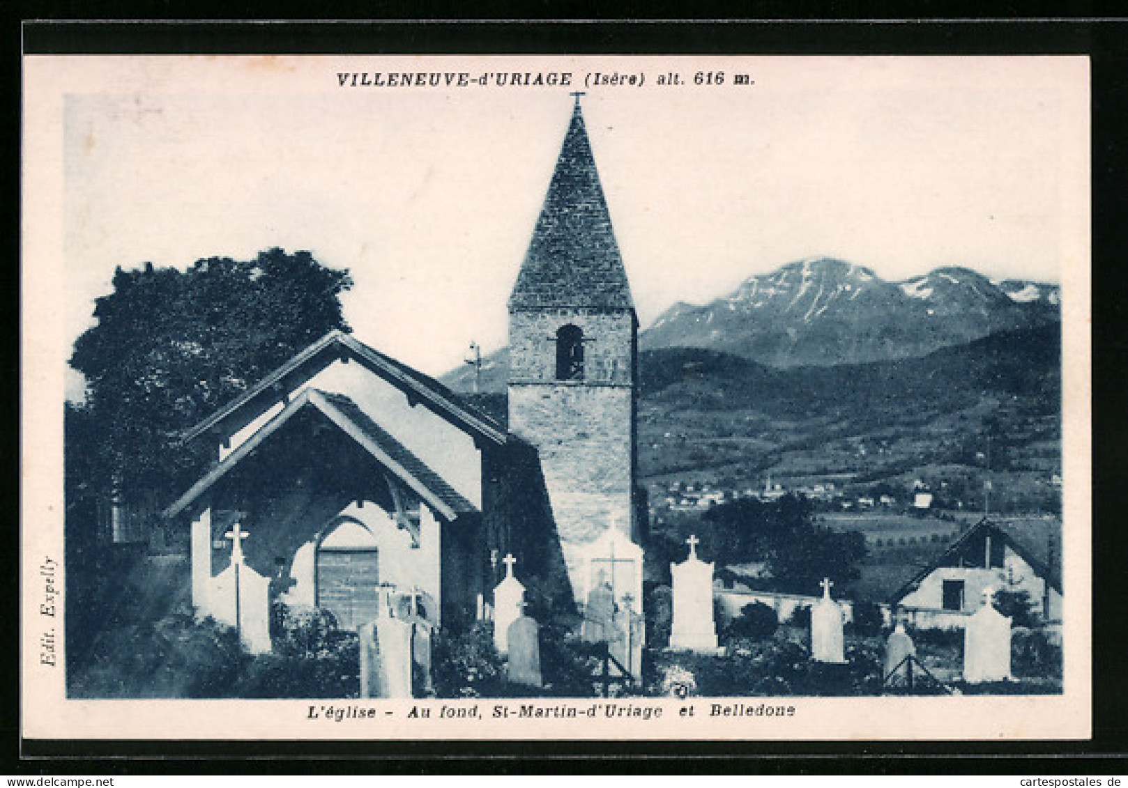 CPA Villeneuve-d'Uriage, L'eglise - Au Fond, St-Martin-d'Uriage Et Belledone  - Uriage