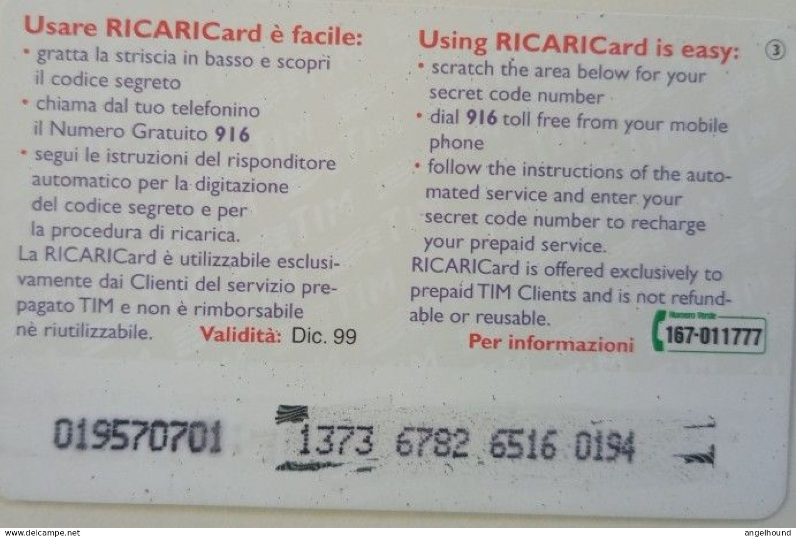 Italy Ricari Card - [2] Handy-, Prepaid- Und Aufladkarten
