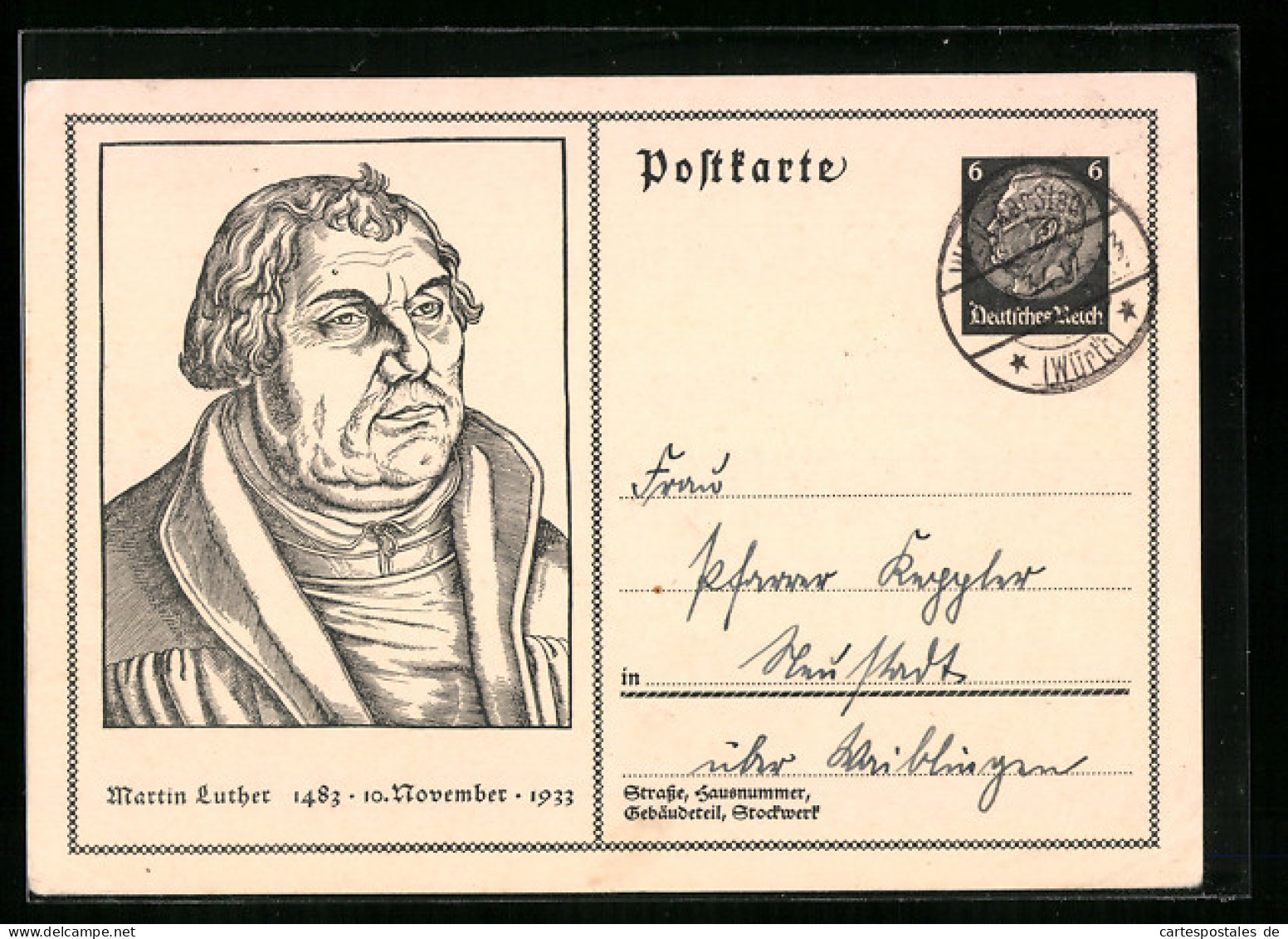 Künstler-AK Portrait Martin Luther, Gedenkkarte 1933, Ganzsache  - Historical Famous People