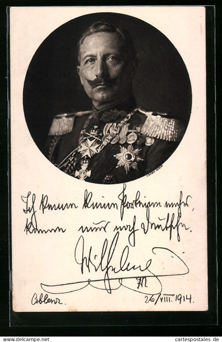 AK Kaiser Wilhelm II., Portrait Und Zitat, Ganzsache  - Koninklijke Families