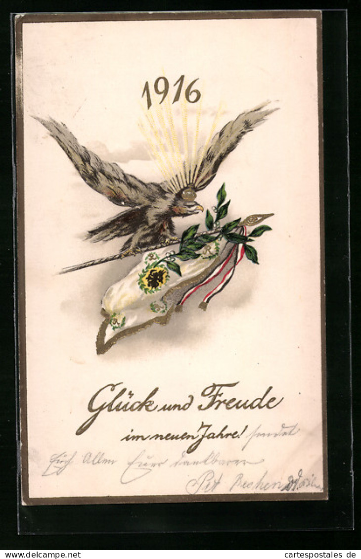 AK Adler Mit Fahne, Jahreswechsel 1916  - War 1914-18