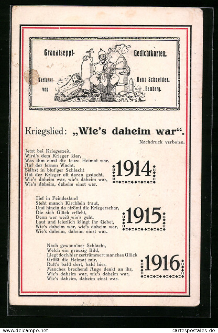 AK Kriegslied Wies Daheim War  - War 1914-18