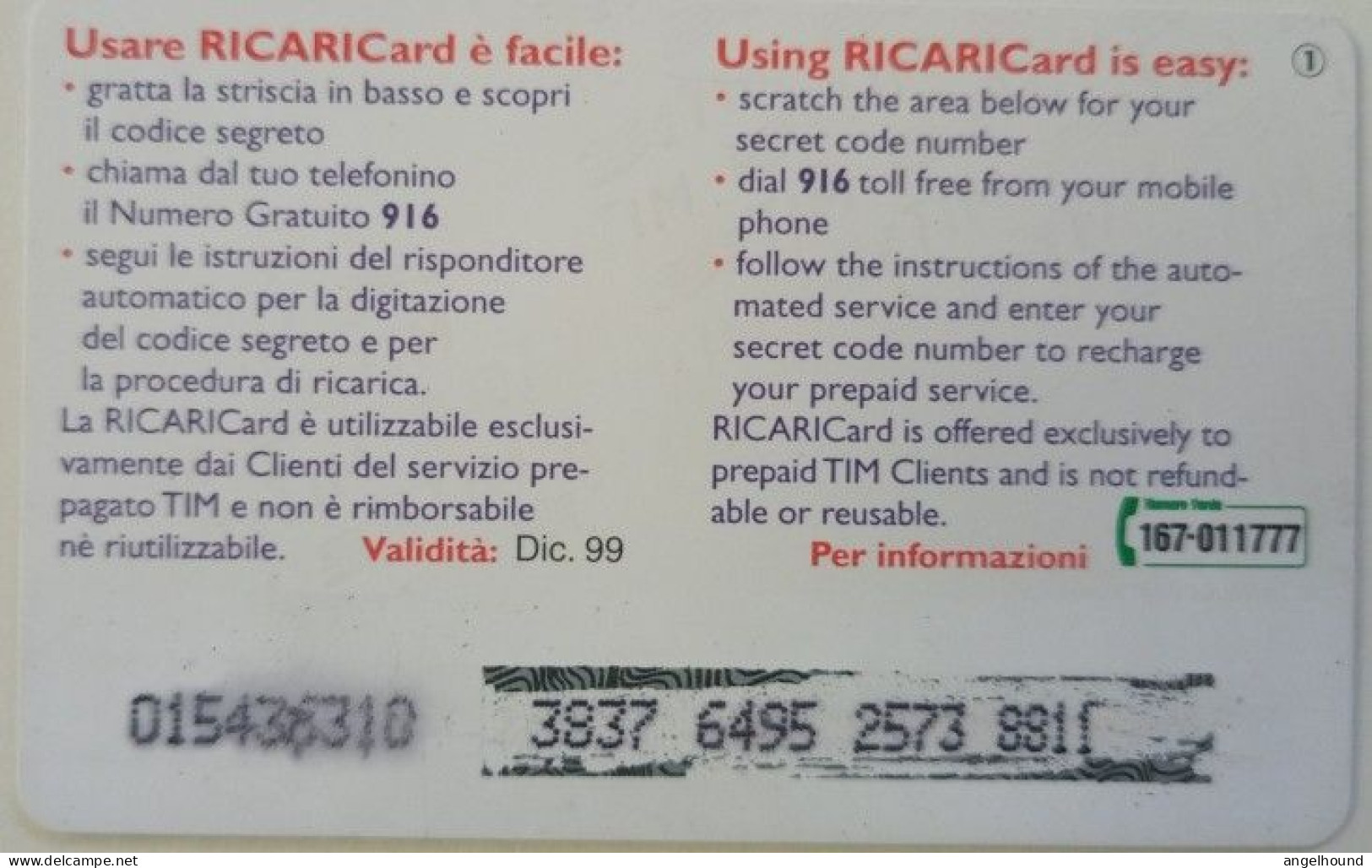 Italy Ricari Card - [2] Sim Cards, Prepaid & Refills