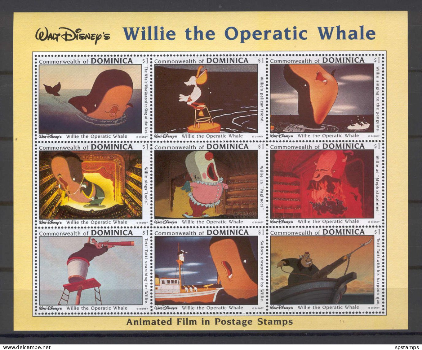 Disney Dominica 1993 Willie The Operatic Whale Sheetlet MNH - Disney