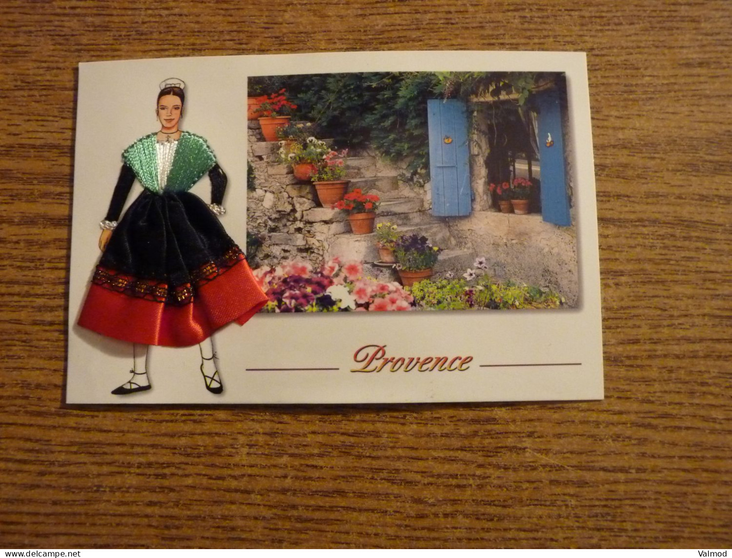 Carte Brodée "Provence" - Jeune Femme Costume Brodé/Tissu- 10x15cm Environ. - Embroidered