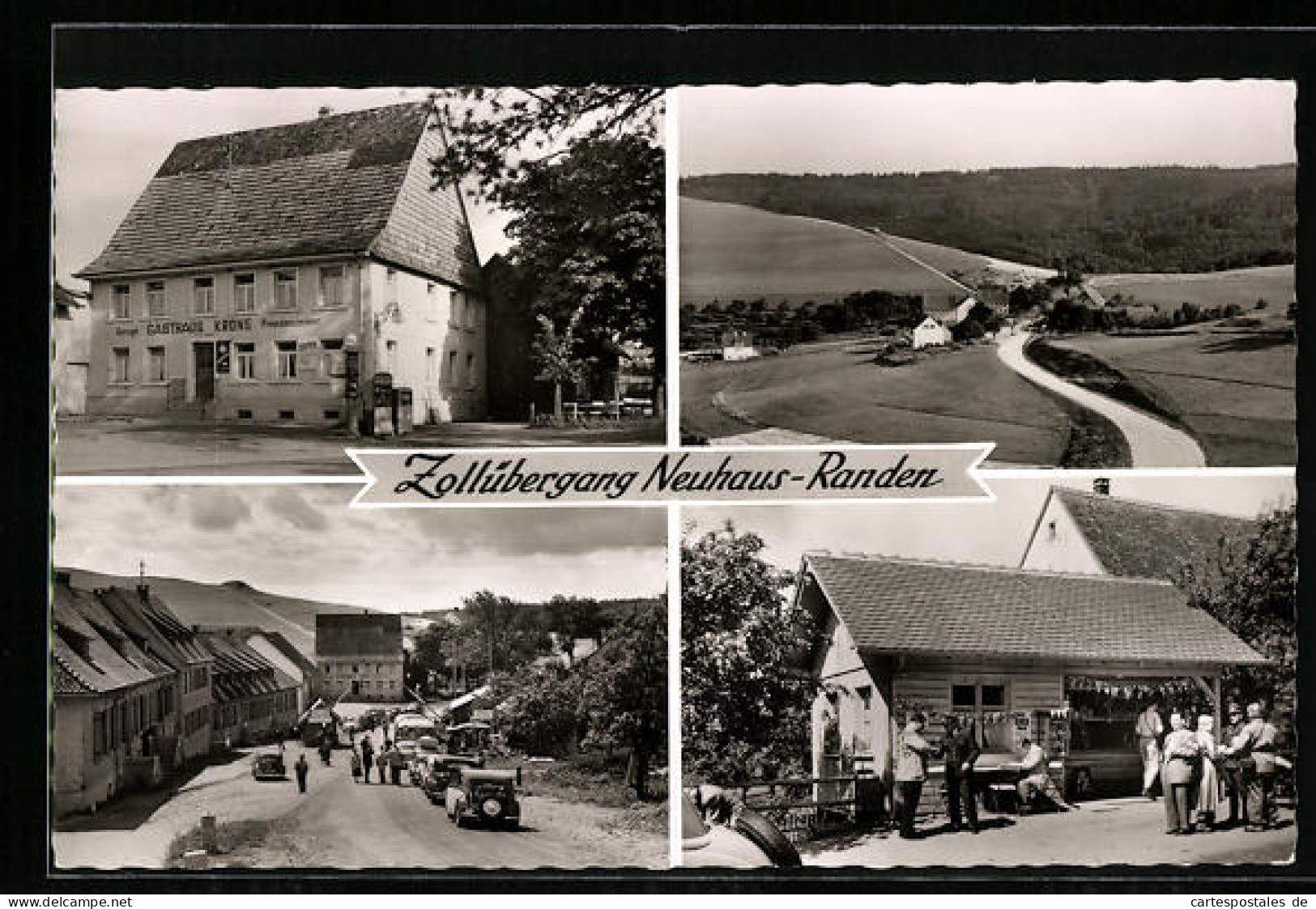 AK Neuhaus, Gasthaus-Pension Krone, Zollübergang Neuhaus-Randen Mit VW-Käfer  - Aduana