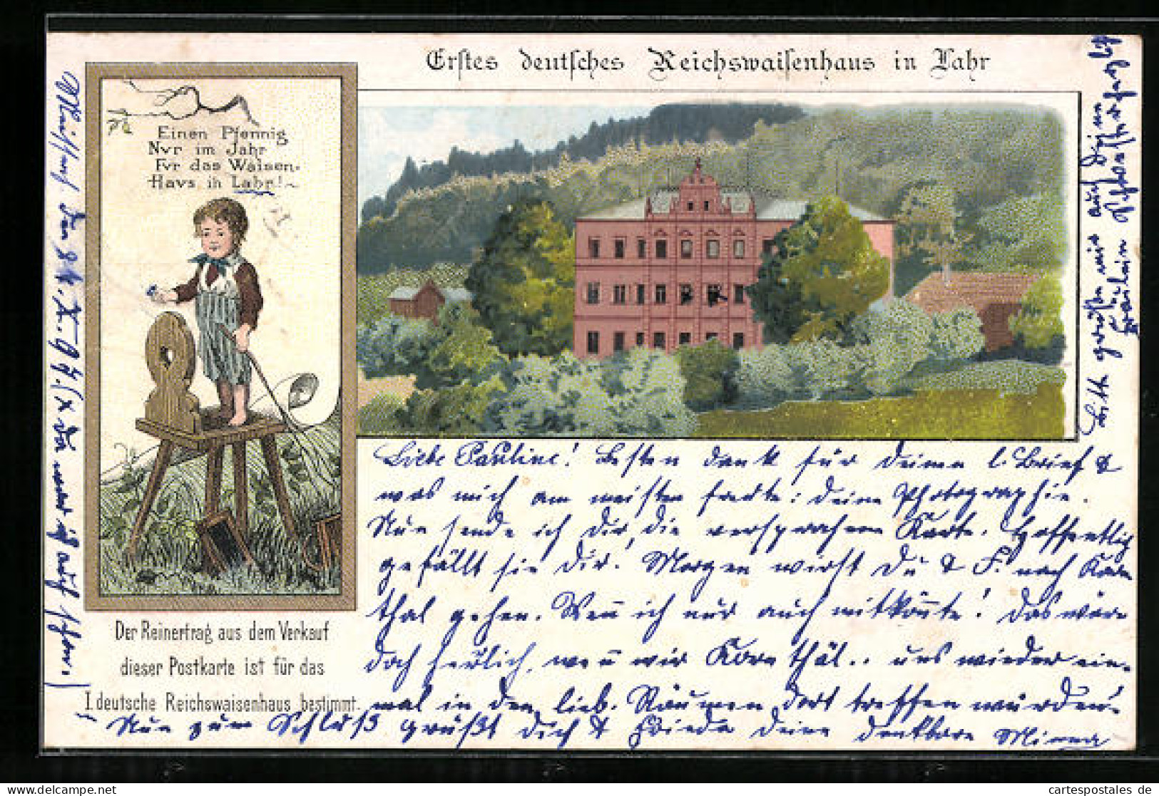 Lithographie Lahr, Erstes Deutsches Reichswaisenhaus  - Lahr