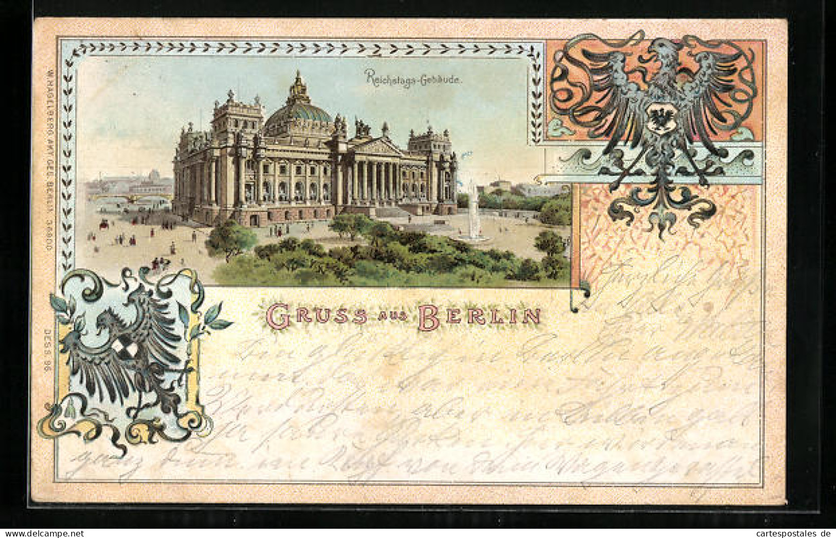 Lithographie Berlin-Tiergarten, Reichstags-Gebäude, Wappen  - Tiergarten