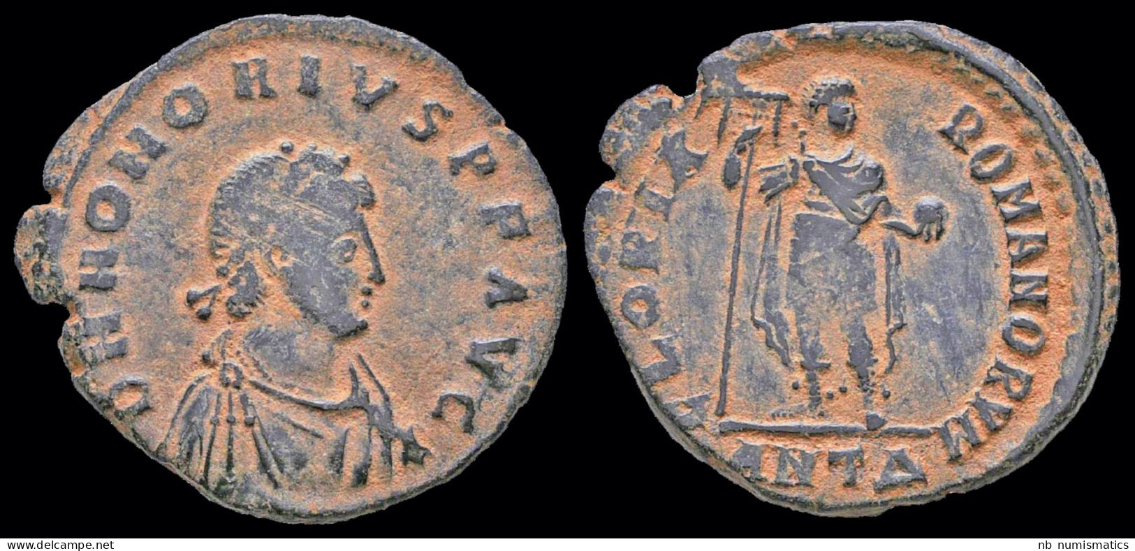 Honorius AE Maiorina Emperor Standing Facing - El Bajo Imperio Romano (363 / 476)